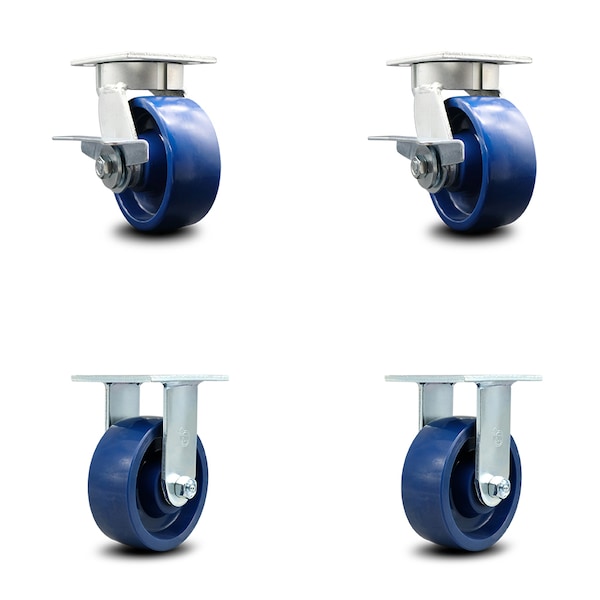 5 Inch Kingpinless Solid Poly Wheel Caster Brakes 2 Rigid, 2PK